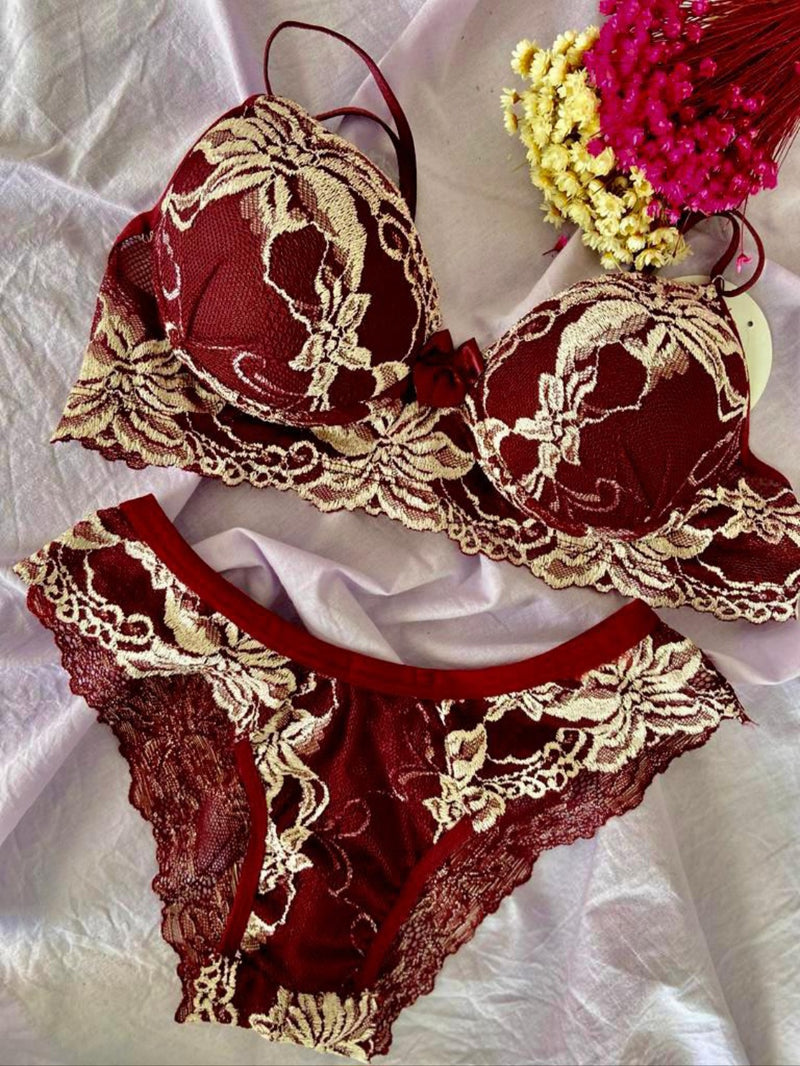 kit com 5 conjunto Lingerie luxo Premium estampada bicolor